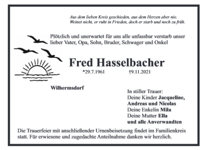 In stiller Trauer: Fred Hasselbacher
